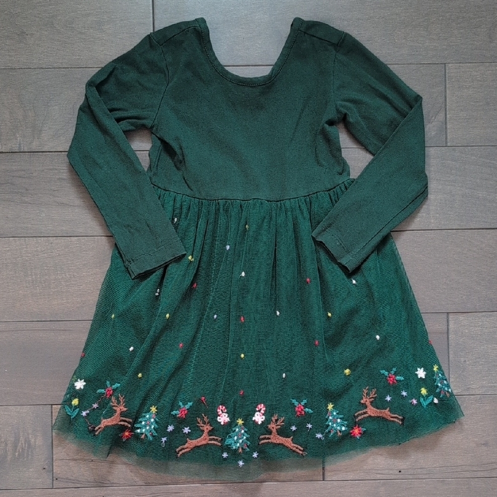 Hanna Andersson 3T Holiday Reindeer Embroidered Dress